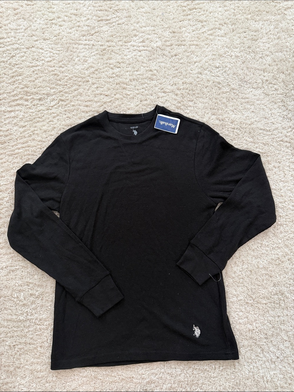U.S. Polo Assn. Men's Black Long-Sleeve Waffle Thermal Shirt sleep wear